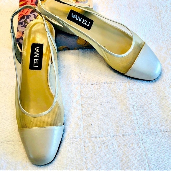 Vaneli Slingback Low Heel Shoe Metallic Beige Mesh Sides Round Toe size 8 - Picture 2 of 12